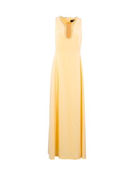 Shop CLIPS  Dress: Clips long yellow dress.
Deep neckline.
Sleeveless.
Composition: 91% polyester 9% elastane.
Lining composition: 68% acetate 32% polyester.
Made in Italy.. Z007 9483-56